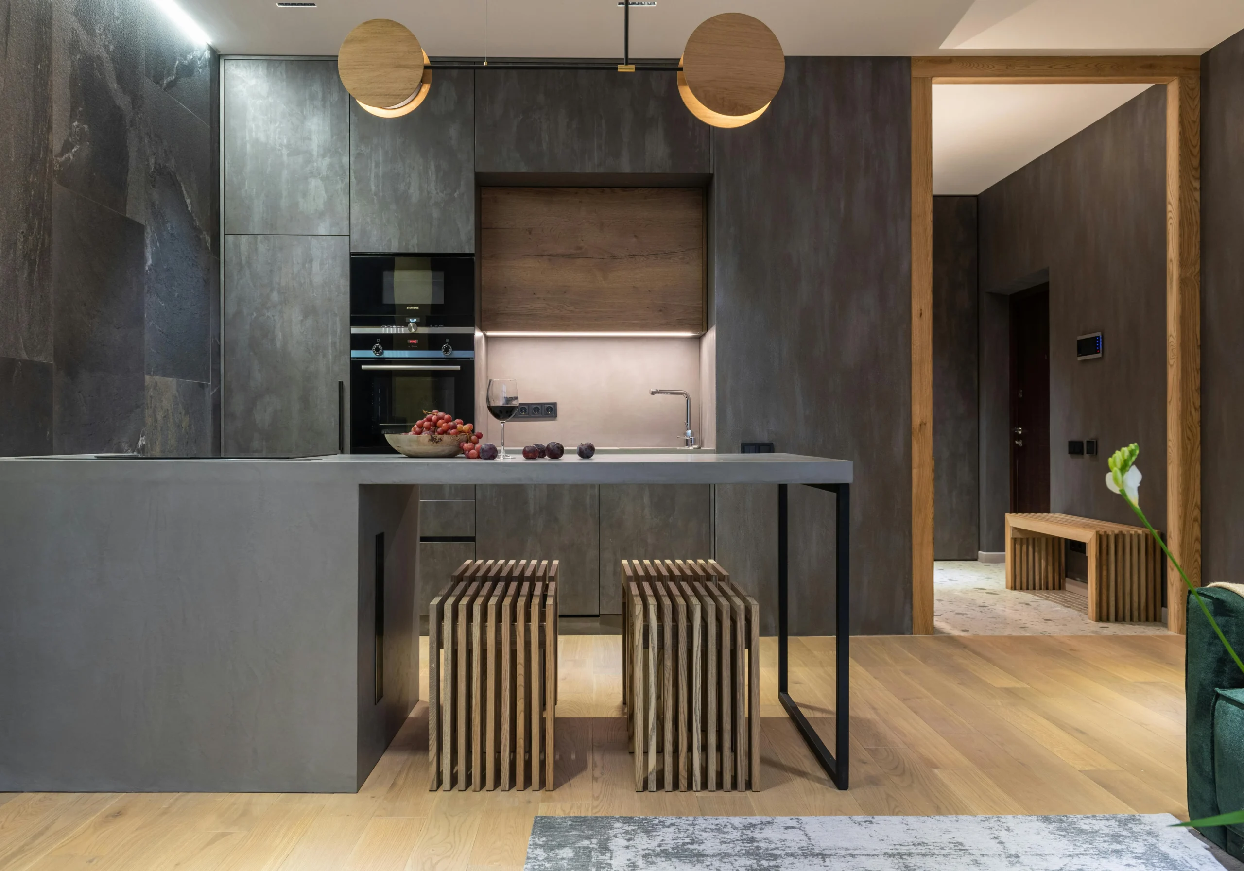 Cocina en Hormigón y Madera con Isla Minimalista 