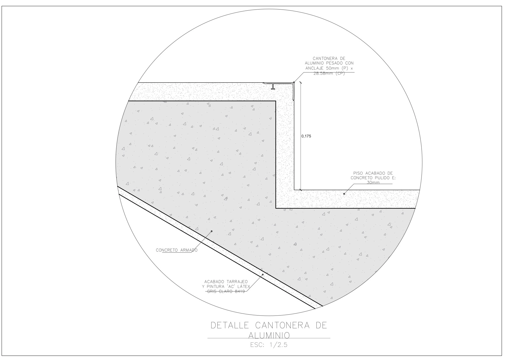 Detalle constructivo de cantonera de aluminio en peldaños