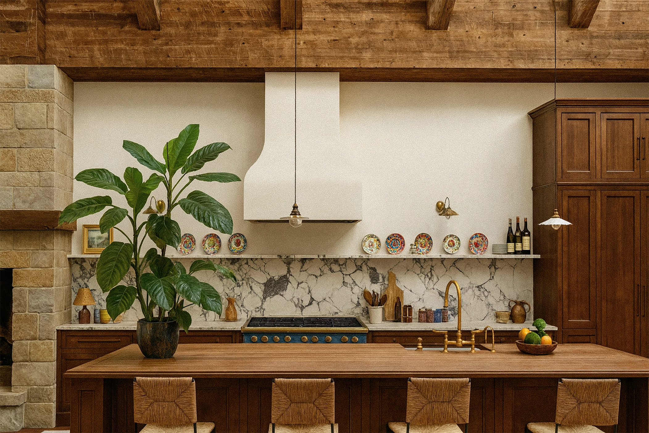 Cocina Rustica de Lujo con Isla y Mármol