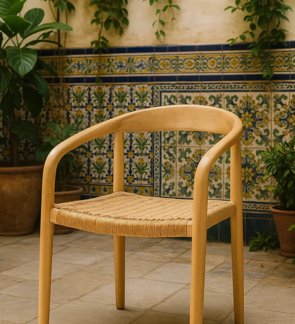 Silla de Madera Clara en Patio Andaluza