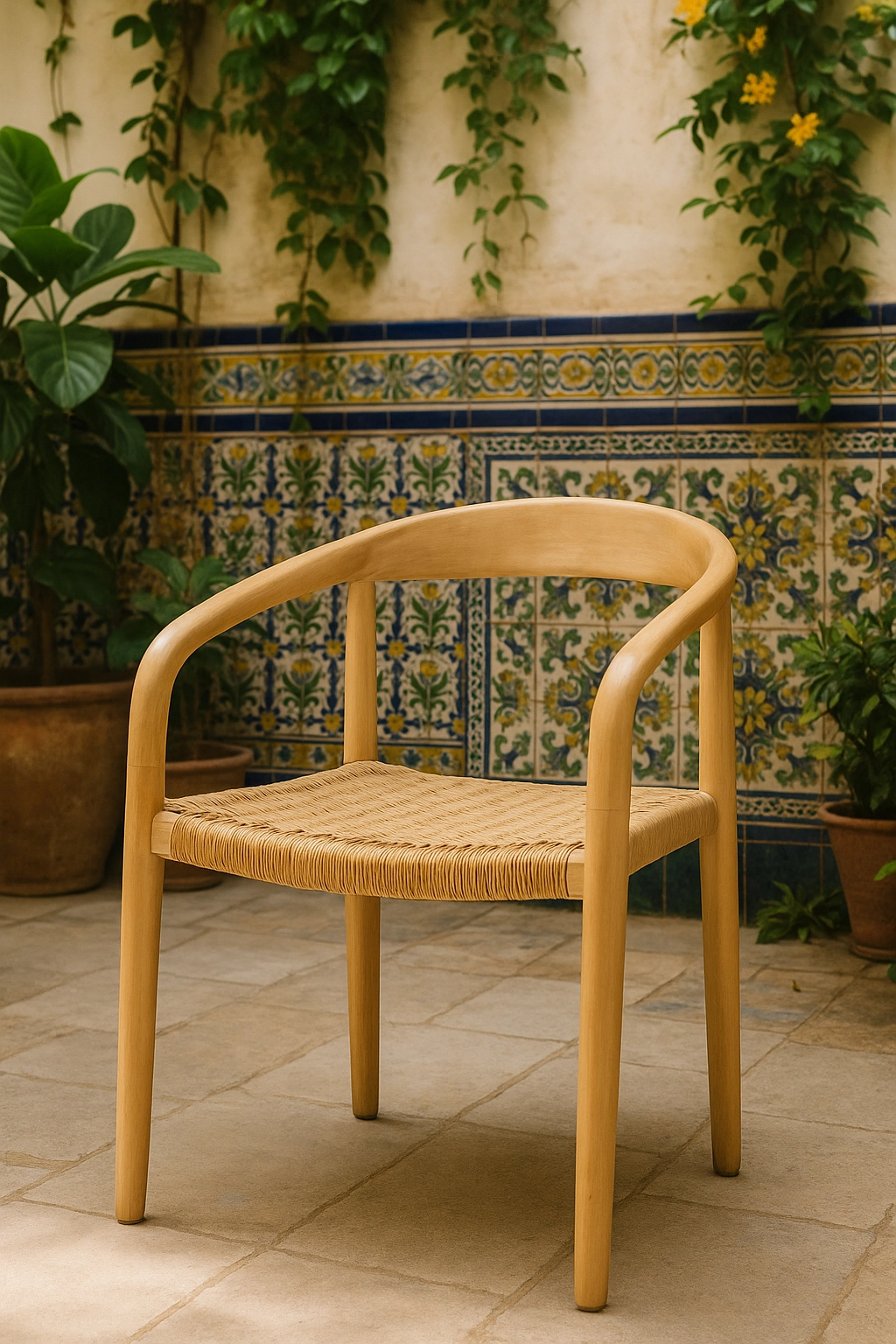 Silla de Madera Clara en Patio Andaluza
