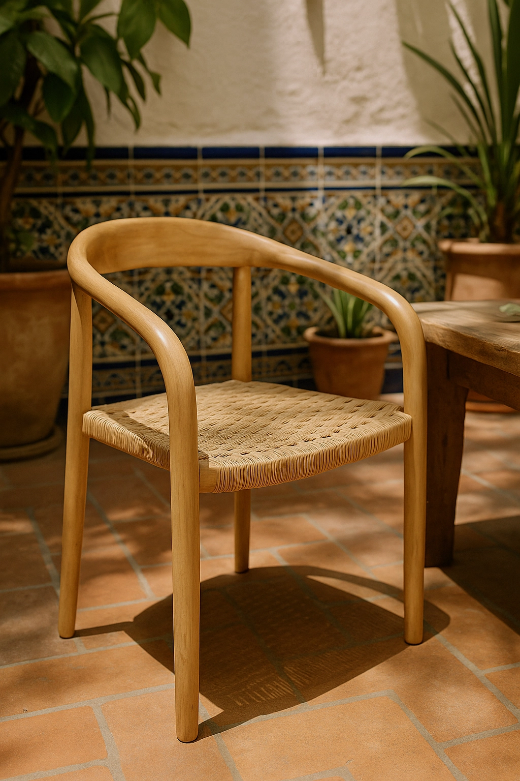 Sevilla.Dikigai Magazine002 Silla de Madera Clara en Patio Andaluza